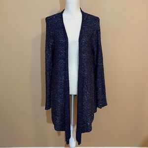 Soft Surroundings Blue/ Silver Shimmer Sequin Open Front Cardigan Large